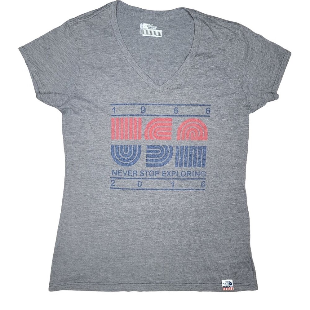 The North Face USA Graphic Tee Never Stop Exploring Design Slim Fit S Gray